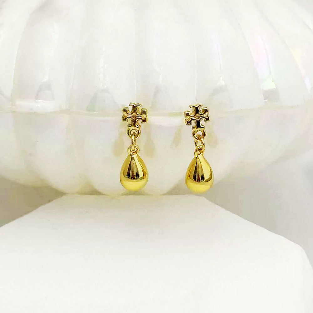 Tory Burch Gold Plated Copper Double Drop Earrings Letter